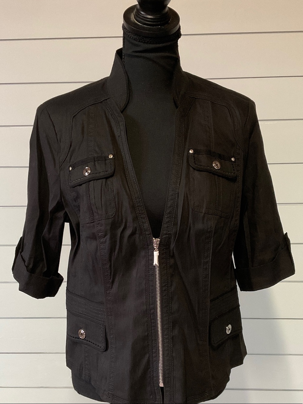 White House Black Market Black Utility Zip Jacket